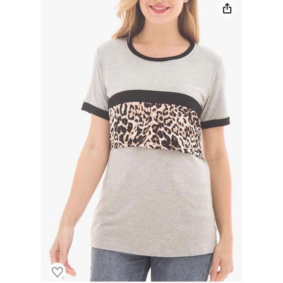 Bearsland Women’s Maternity Nursing Top Short Sleeve Patchwork Breastfeeding Tee - Picture 2 of 13